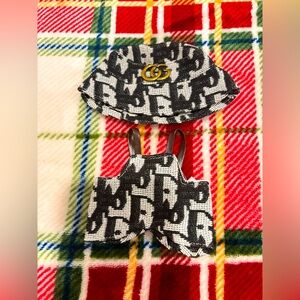 Labubu Stylish Black and White Gucci/Dior Hat and Overalls Set